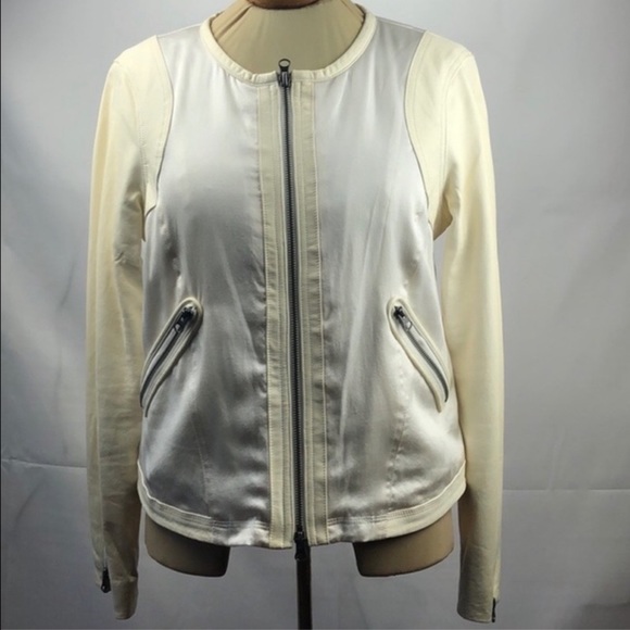 Silk and leather Champagne color moto - Picture 3 of 15